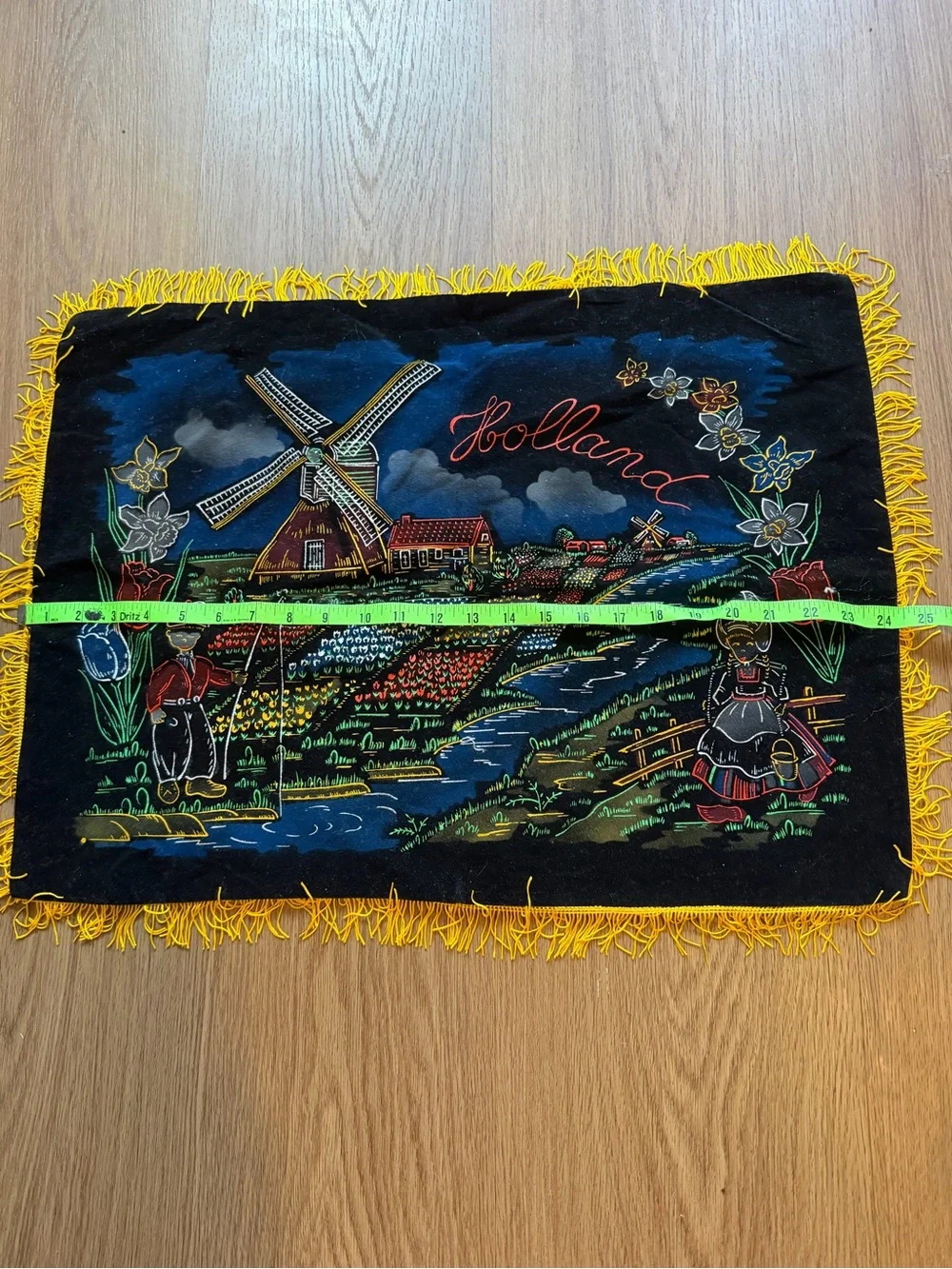 Holland Netherlands Souvenir Velvet Textile Windmill Tulips Dutch Fringe Decor